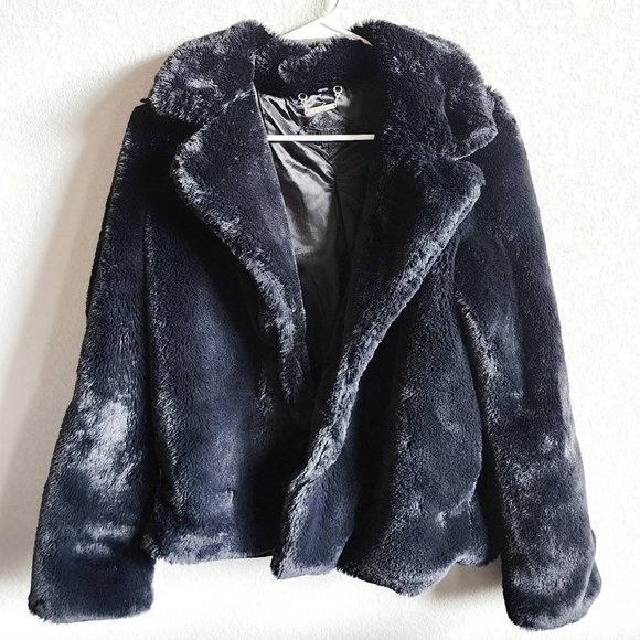 Jou Jou Black Notch-Collar Faux-Fur Jacket Coat - Picture 6 of 8